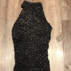 Express sexy halter top w ruching black & silver